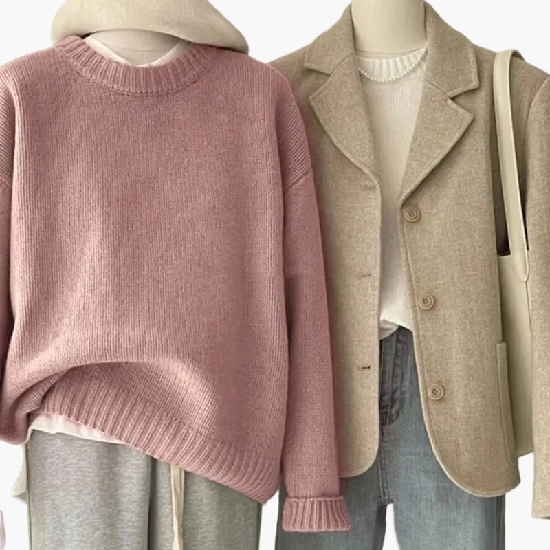 Damen Lässiges Set mit Strickpullover und Blazer – Modischer Freizeit-Look für Alltag & Büro