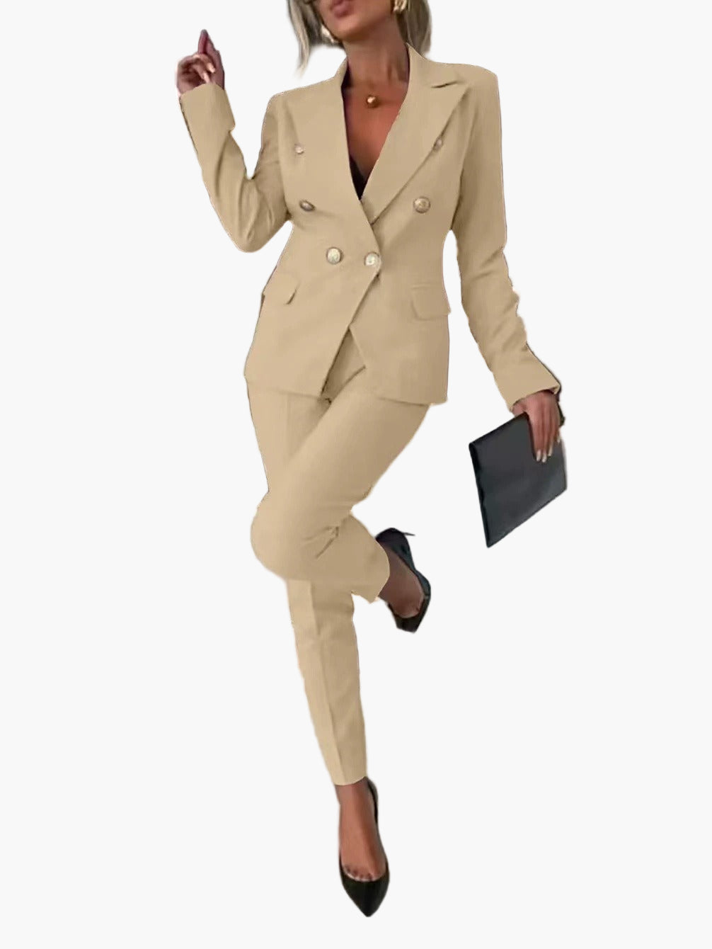 Damen Business Anzug Zweireihig mit Tailliertem Schnitt – Eleganter Hosenanzug für Büro & Events