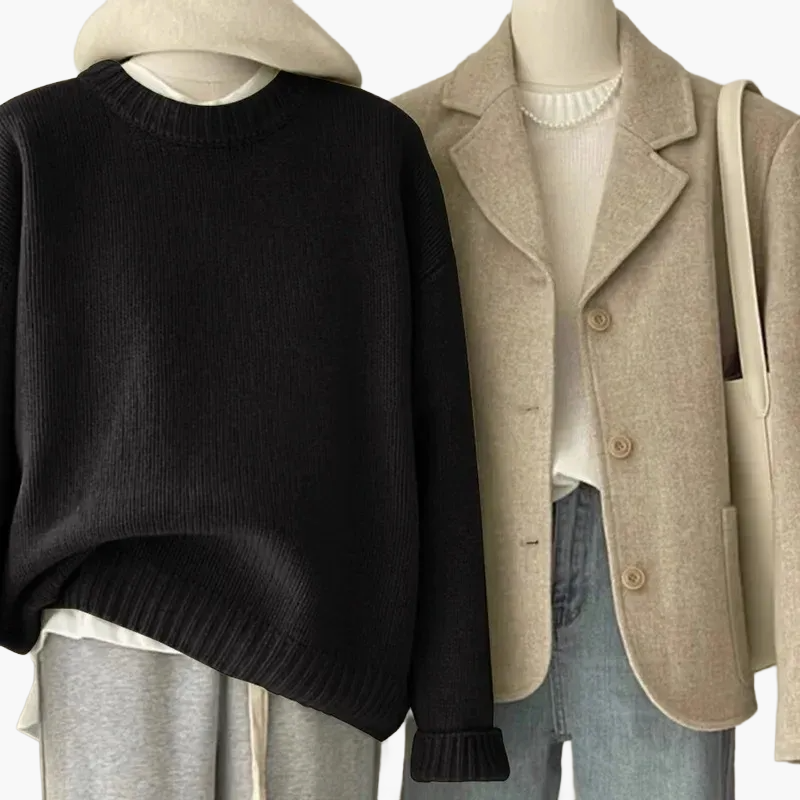 Damen Lässiges Set mit Strickpullover und Blazer – Modischer Freizeit-Look für Alltag & Büro