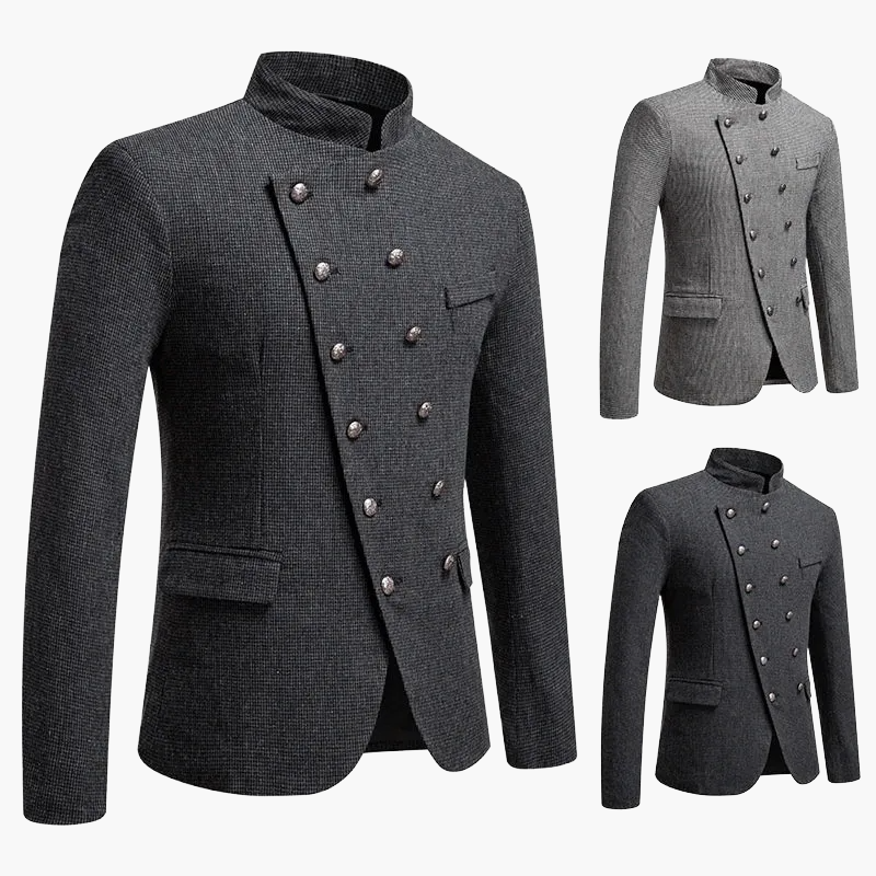 Herren Modernes Stehkragen-Blazerjacke mit Doppelreiher – Elegante Jacke für Business & besondere Anlässe