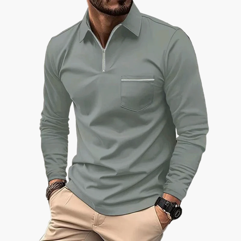 Herren Langarm-Poloshirt mit Brusttasche – Klassischer Freizeitstil für Alltag & Büro