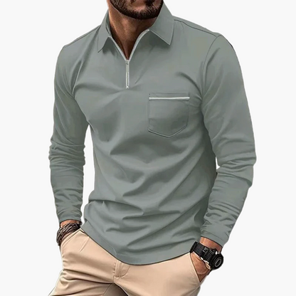 Herren Langarm-Poloshirt mit Brusttasche – Klassischer Freizeitstil für Alltag & Büro