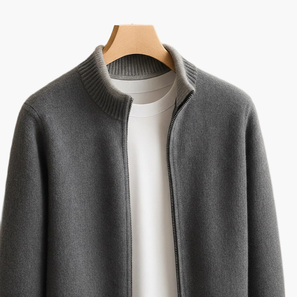 Herren Strickjacke mit Stehkragen und Reißverschluss – Modern, Elegant, Vielseitig für Alltag und Büro