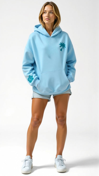Damen Oversize Kapuzenpullover mit tropischer Stickerei – Lässiger Streetstyle Hoodie für Alltag und Freizeit