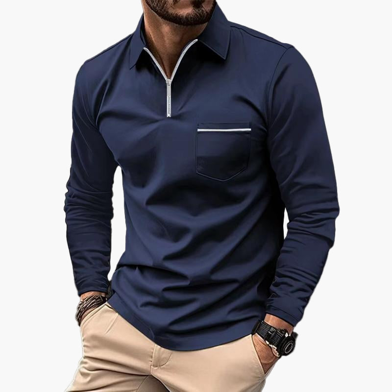 Herren Langarm-Poloshirt mit Brusttasche – Klassischer Freizeitstil für Alltag & Büro