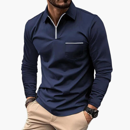 Herren Langarm-Poloshirt mit Brusttasche – Klassischer Freizeitstil für Alltag & Büro