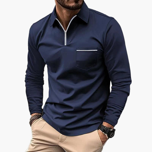 Herren Langarm-Poloshirt mit Brusttasche – Klassischer Freizeitstil für Alltag & Büro