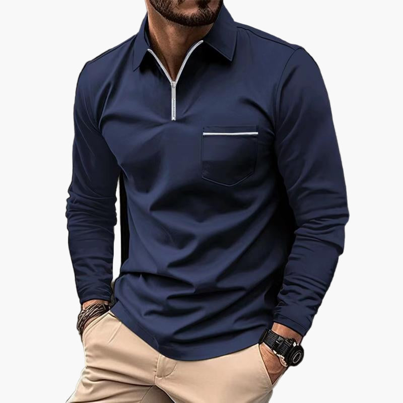 Herren Langarm-Poloshirt mit Brusttasche – Klassischer Freizeitstil für Alltag & Büro