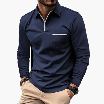 Herren Langarm-Poloshirt mit Brusttasche – Klassischer Freizeitstil für Alltag & Büro