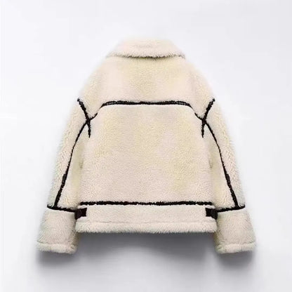 Damen Winterjacke im Biker-Stil – Modische Teddyfell Jacke für kalte Tage