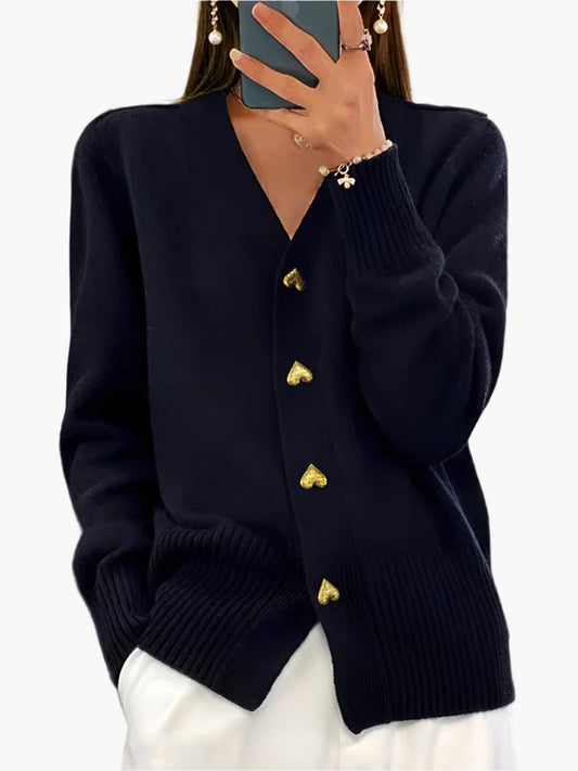 Damen Cardigan mit Herzknöpfen – Eleganter Strickpullover für Herbst und Winter