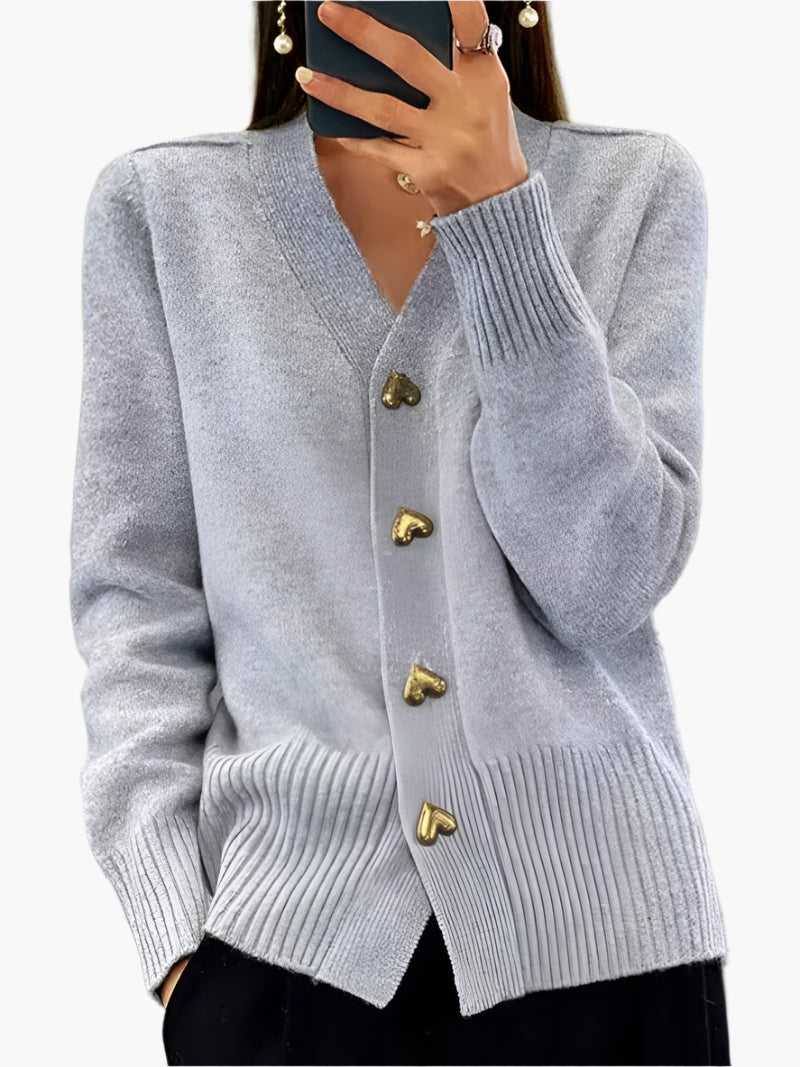 Damen Cardigan mit Herzknöpfen – Eleganter Strickpullover für Herbst und Winter