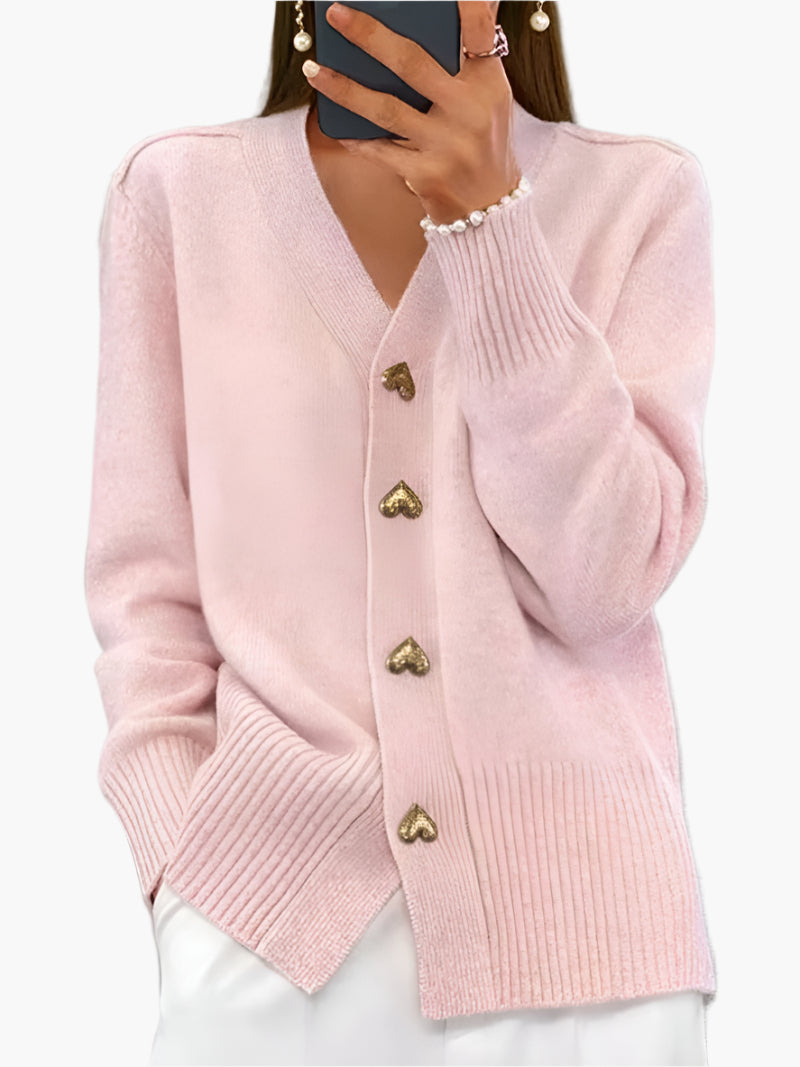 Damen Cardigan mit Herzknöpfen – Eleganter Strickpullover für Herbst und Winter