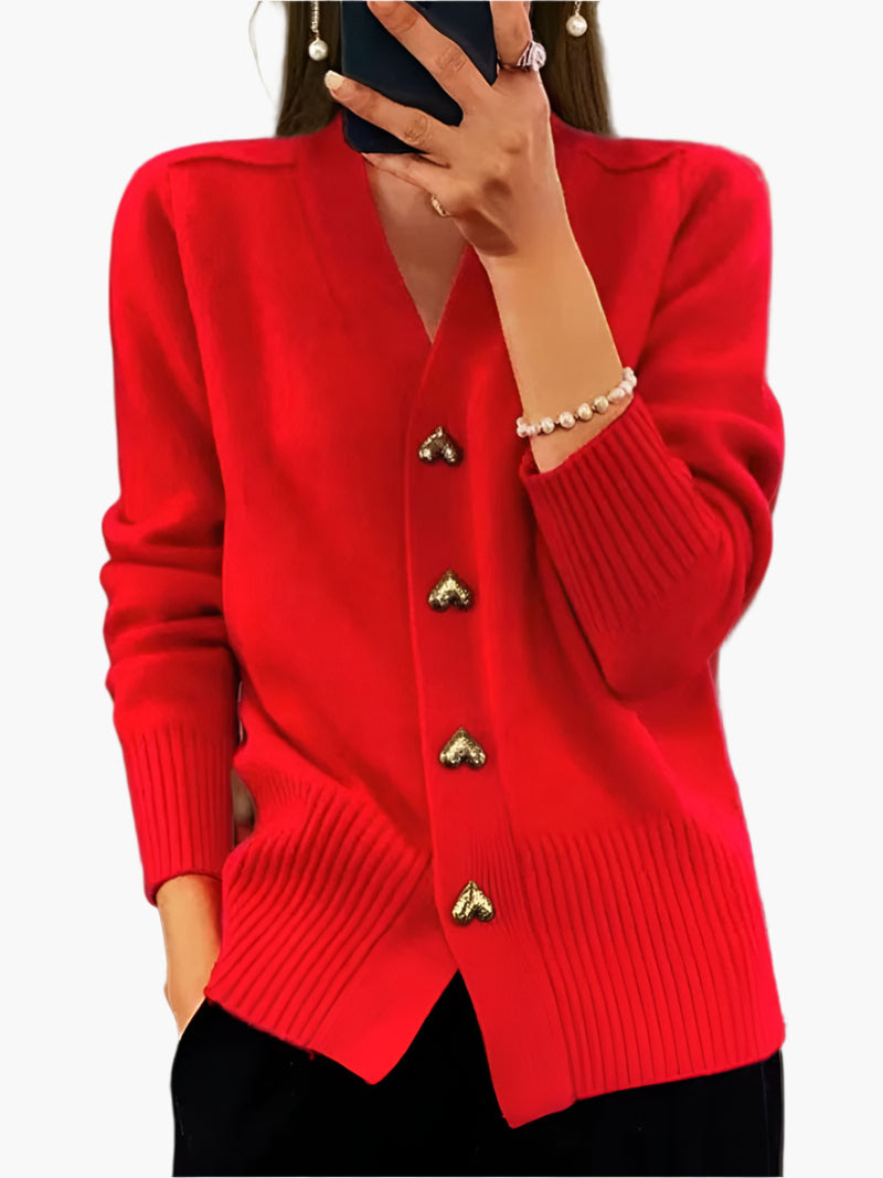 Damen Cardigan mit Herzknöpfen – Eleganter Strickpullover für Herbst und Winter