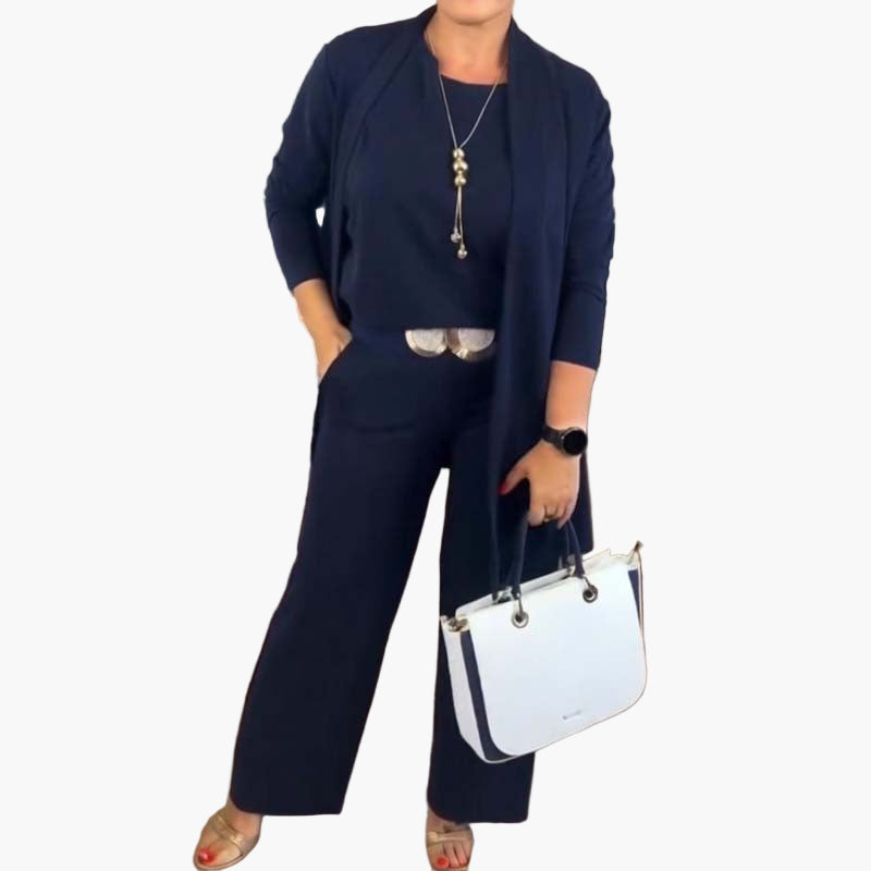 Damen 3-Teiler Set mit Cardigan – Eleganter Freizeit- & Business-Anzug, Minimalistischer Stil